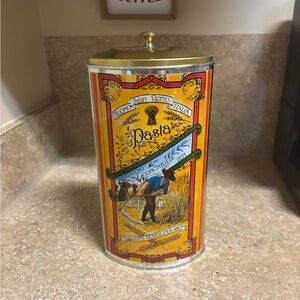 Vintage SPAGHETTI PASTA TIN metal storage canister holder San Remo Italy HIMARK